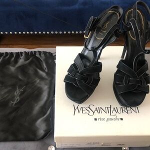 Authentic YSL Tribute Platform Heels - Black Suede